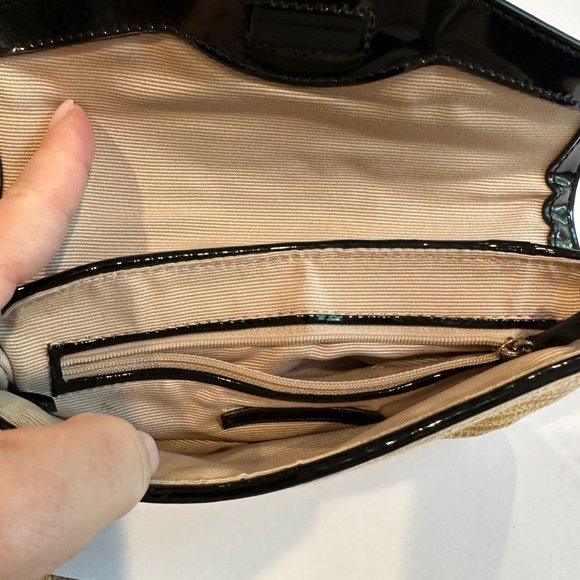 Ann Taylor Bag Clutch Wristlet Woven Wicker Black Patent Leather Classic Preppy - Picture 7 of 8